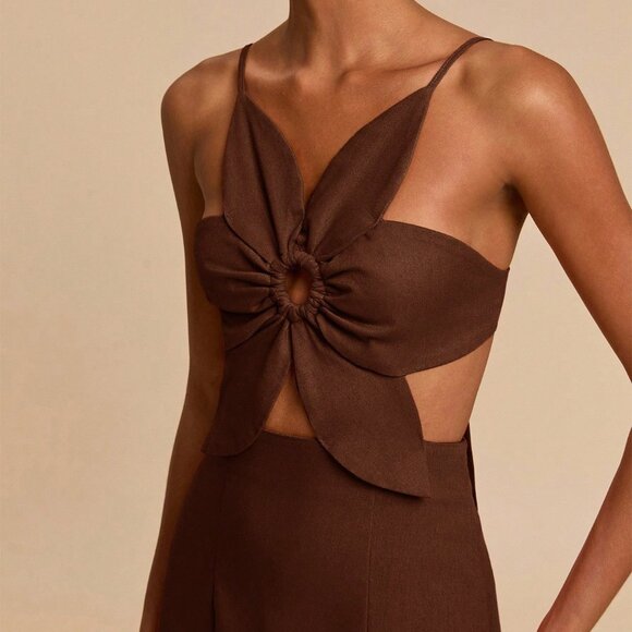 Brown Casual Women's Petal Backless Strap Dress - Picture 6 of 6